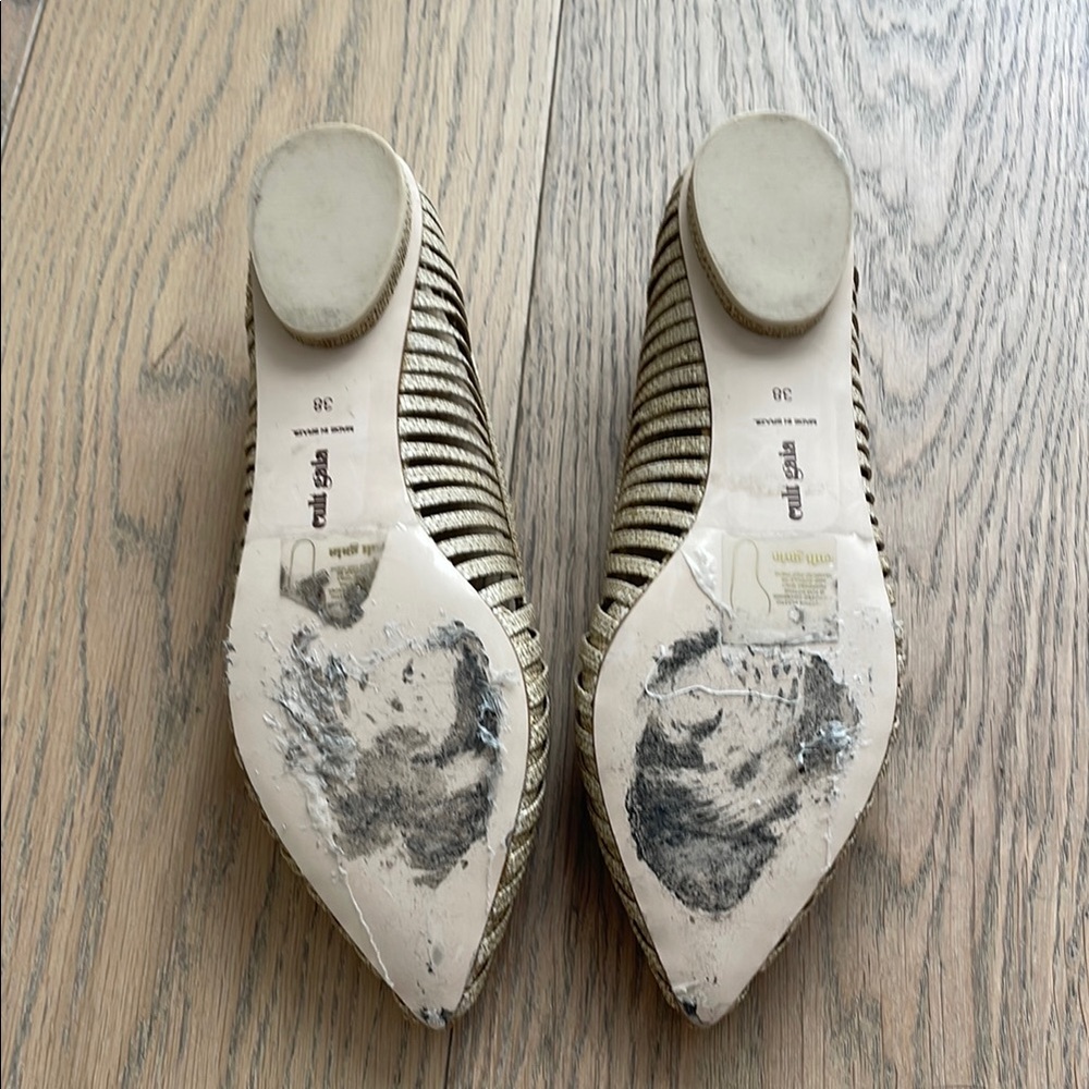 cult gaia Gold Pleated Pointed-Toe Flats - Picture 2 of 7